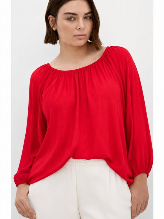 City Chic Tops - Cty Chic NEW Cherry Red Leila Puff Sleeve Tie Back Blouse Top SZ XS 14 Coquette
